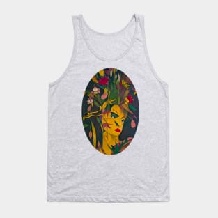 Contemporary Abstract Woman with Flowers for Hair Art Tank Top